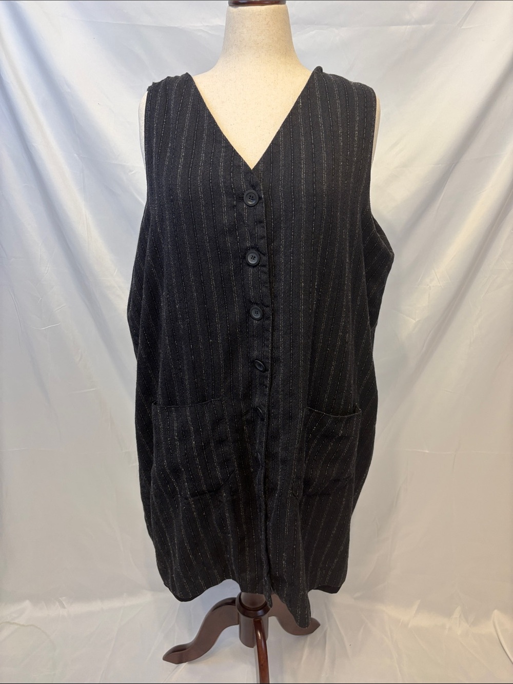 Worthington Vintage Pinstripe Button Front Vest Dress Plus Size 24w